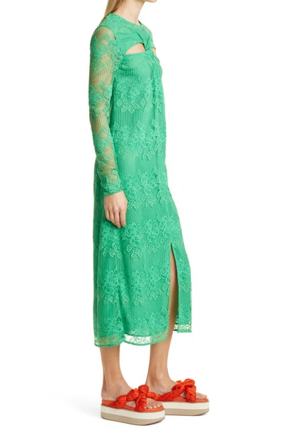 Shop Ganni Floral & Geometric Lace Cutout Midi Dress In Kelly Green