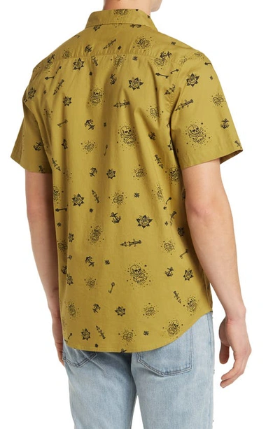 Shop Abound Short Sleeve Tattoo Print Button Front Shirt In Olive Eyes Tattoo