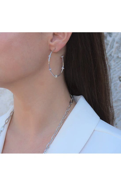 Liza Schwartz Stella 18k Gold Plated Cz Station Hoop Earrings In Silver