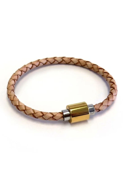 Shop Liza Schwartz Braided Leather Magnetic Bracelet In Natural