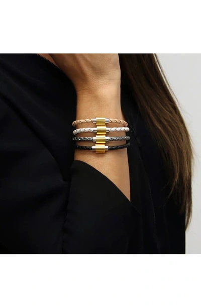 Shop Liza Schwartz Braided Leather Magnetic Bracelet In Natural