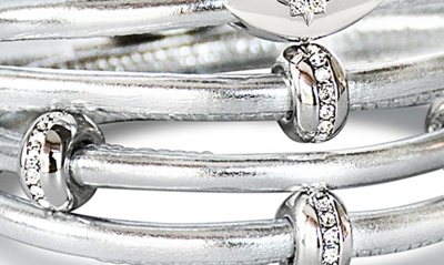 Liza Schwartz Set Of 2 Starlight & Good Karma Metallic Leather Wrap Bracelets In Metallic Silver