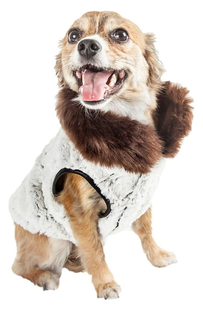 Shop Pet Life Luxe 'purrlage' Designer Fur Dog Coat In White And Brown