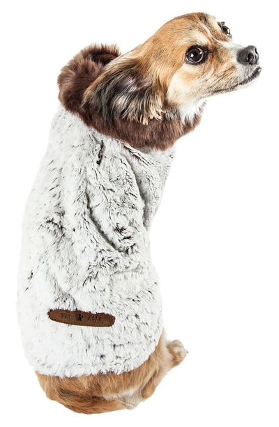 Shop Pet Life Luxe 'purrlage' Designer Fur Dog Coat In White And Brown