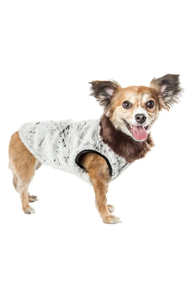 Shop Pet Life Luxe 'purrlage' Designer Fur Dog Coat In White And Brown