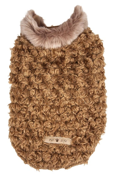 Shop Pet Life Luxe 'gilded Rawflled' Gold Fleck Designer Faux Fur Dog Coat In Coffee Brown And White