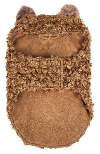 Pet Life Luxe 'gilded Rawflled' Gold Fleck Designer Faux Fur Dog Coat In Coffee Brown And White