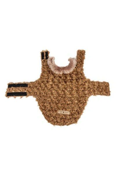 Pet Life Luxe 'gilded Rawflled' Gold Fleck Designer Faux Fur Dog Coat In Coffee Brown And White