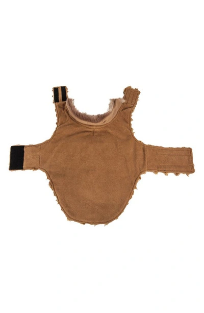 Pet Life Luxe 'gilded Rawflled' Gold Fleck Designer Faux Fur Dog Coat In Coffee Brown And White