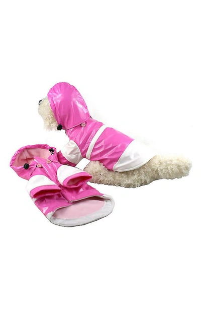 Pet Life Two-tone Adjustable Dog Raincoat In Pink And White