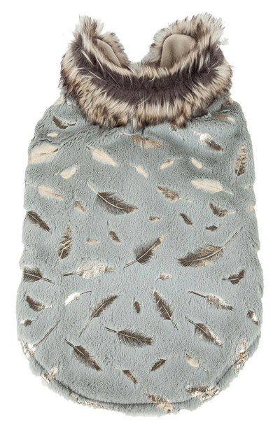 Shop Pet Life Luxe 'gold Wagger' Gold-leaf Designer Faux Fur Dog Coat In Grey And Gold
