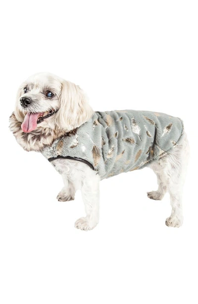 Shop Pet Life Luxe 'gold Wagger' Gold-leaf Designer Faux Fur Dog Coat In Grey And Gold