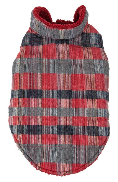 Shop Pet Life 'scotty' Classical Plaided Insulated Faux Shearling Lined Dog Coat In Red And Grey Plaid