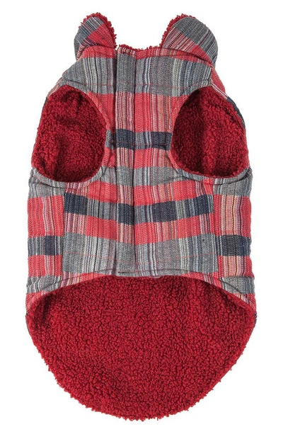 Shop Pet Life 'scotty' Classical Plaided Insulated Faux Shearling Lined Dog Coat In Red And Grey Plaid