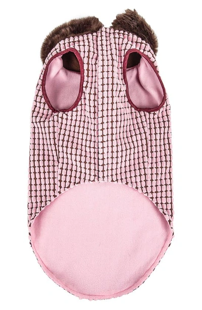 Shop Pet Life Luxe 'beautifur' Elegant Designer Boxed Faux Fur Fleece Dog Jacket In Pink And Brown