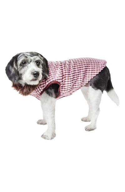 Shop Pet Life Luxe 'beautifur' Elegant Designer Boxed Faux Fur Fleece Dog Jacket In Pink And Brown