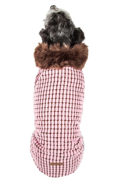 Shop Pet Life Luxe 'beautifur' Elegant Designer Boxed Faux Fur Fleece Dog Jacket In Pink And Brown