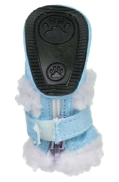 Shop Pet Life Faux Shearling & Suede "duggz" Dog Shoes In Blue And White