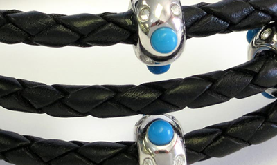 Shop Liza Schwartz Braided Leather Triple Wrap Bracelet In Silver/black