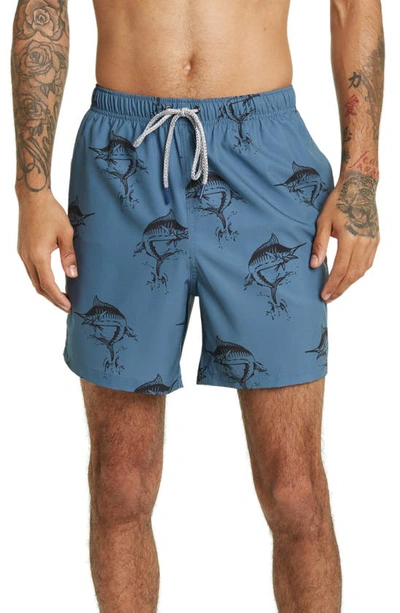 Rainforest Catch Swordfish Print Stretch Swim Trunks In Bering Sea