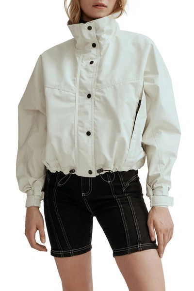 Noize Skye Stand Collar Drawcord Rain Jacket In Offwhite