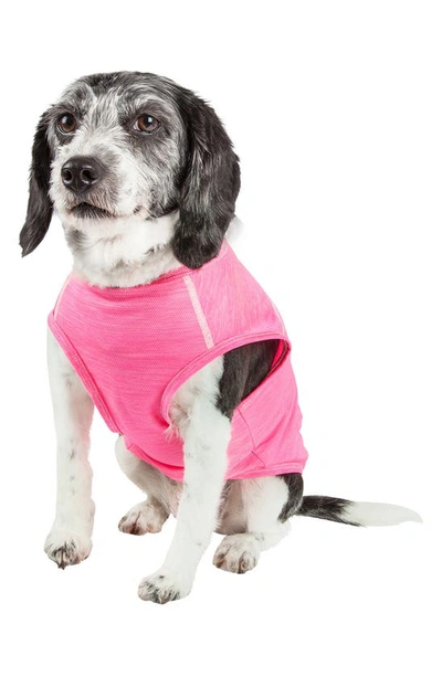 Pet Life Active Aero Pawlse Dog Tank Top In Hot Pink/light Pink