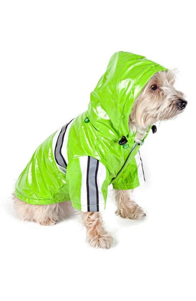 Shop Pet Life Reflecta-glow Adjustable And Reflective Dog Raincoat In Green