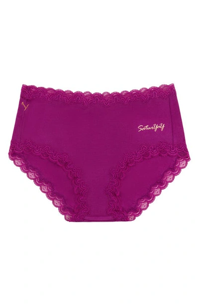 Uwila Warrior Soft Silk Lace-trim Bikini Briefs In Festival Fuchsia