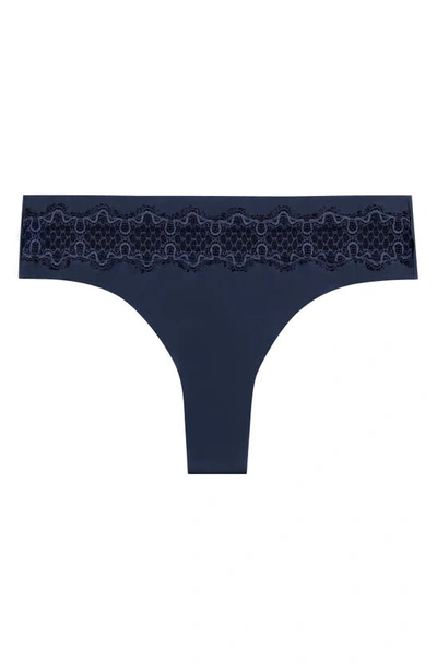 Shop Uwila Warrior Vip Lace Trim Thong In Dress Blue