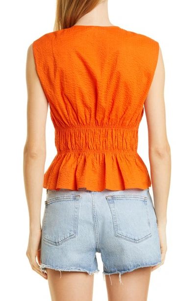 Shop Frame Gathered V-neck Cotton Blouse In Orange Crush