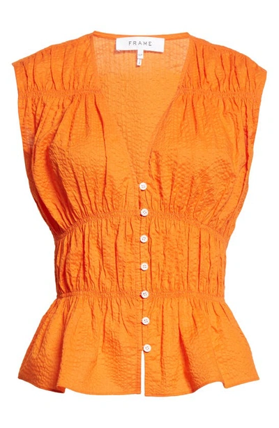 Shop Frame Gathered V-neck Cotton Blouse In Orange Crush