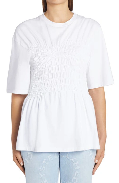 Shop Stella Mccartney Smocked Cotton T-shirt In 9115 Optical White