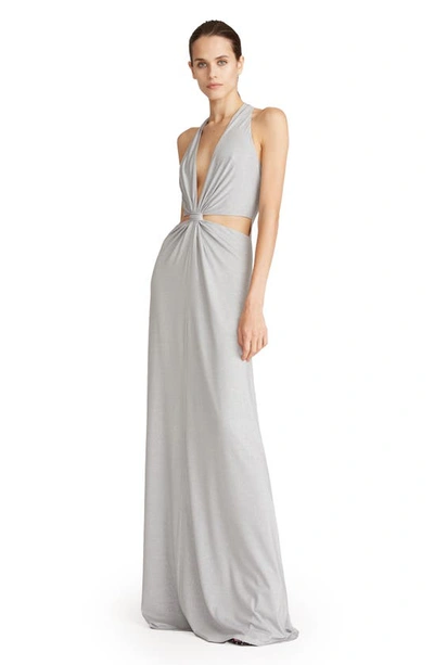 Shop Halston Rose Shimmer Twist Jersey Gown In Silver