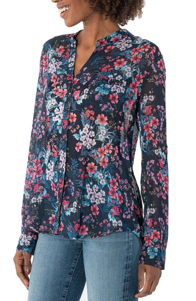 Shop Kut From The Kloth Jasmine Chiffon Button-up Shirt In Strauss Boquet Navy