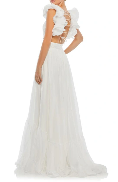 Shop Mac Duggal Rosette Chiffon Cutout Empire Waist Gown In White