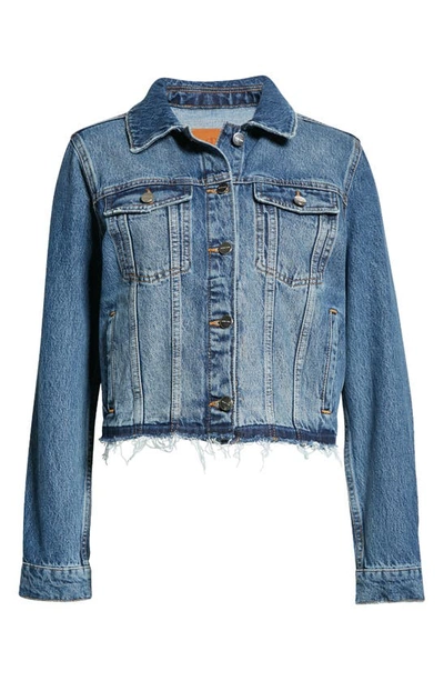 Shop Anine Bing Jackie 1999 Crop Nonstretch Denim Trucker Jacket In Blue