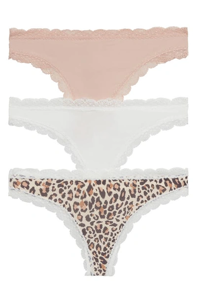 Shop Honeydew Intimates Aiden 3-pack Thongs In Nude/white/leopard