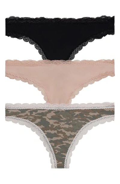 Shop Honeydew Intimates Aiden 3-pack Thongs In Black/nude/camo