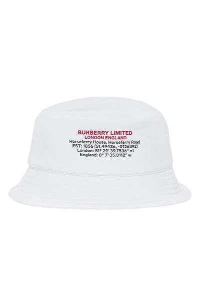 Shop Burberry Location Print Bucket Hat In White / Black Logo