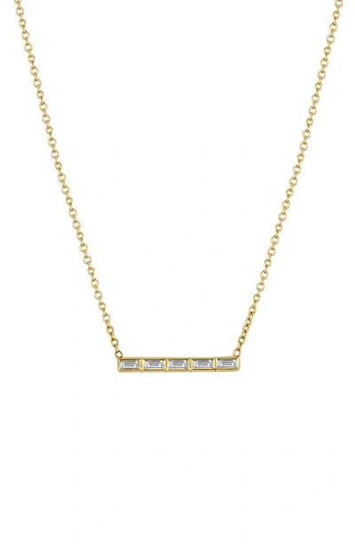 Shop Zoë Chicco Baguette Diamond Bar Pendant Necklace In 14k Yellow Gold
