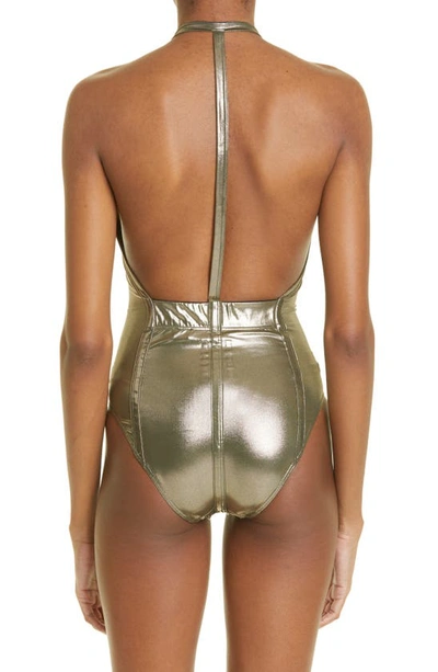 Shop Rick Owens Metallic Halter One-piece Swimsuit In Gold