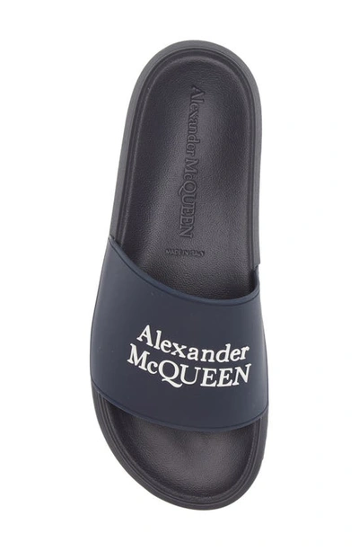Shop Alexander Mcqueen Hybrid Logo Slide Sandal In Navy/ White