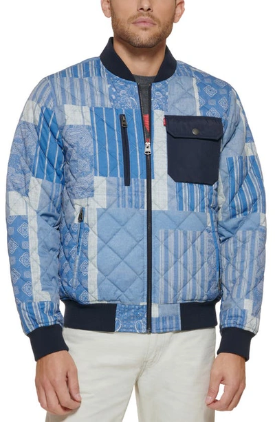 Shop Levi's Patchwork Quilted Bomber Jacket In Blue Print