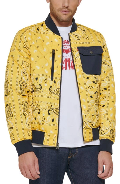 Shop Levi's Patchwork Quilted Bomber Jacket In Yellow Bandana