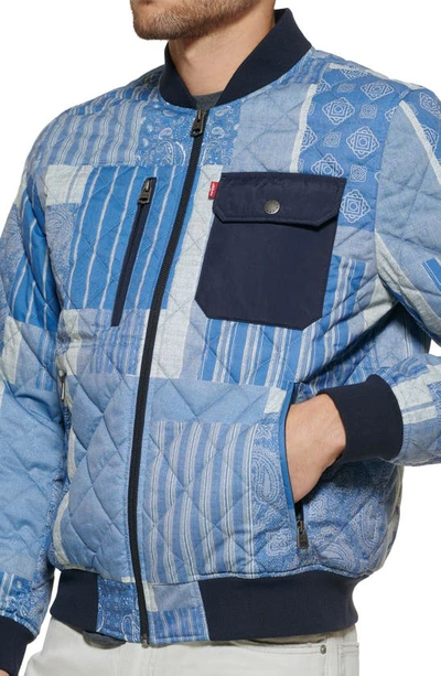Shop Levi's Patchwork Quilted Bomber Jacket In Blue Print