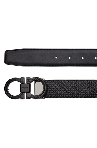 Ferragamo Reversible Double Gancio Leather Belt In Nero Nero