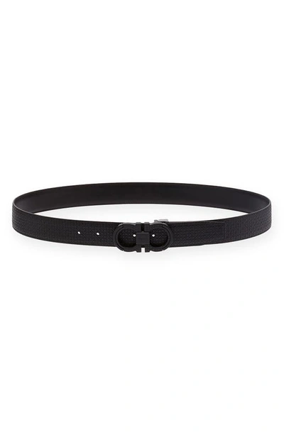 Ferragamo Reversible Double Gancio Leather Belt In Nero Nero