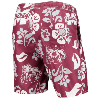 Shop Wes & Willy Maroon Mississippi State Bulldogs Floral Volley Logo Swim Trunks