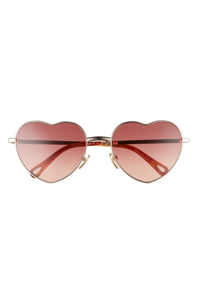 Shop Chloé 59mm Gradient Heart Shape Sunglasses In Gold/pink