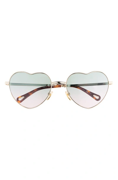 Shop Chloé 59mm Gradient Heart Shape Sunglasses In Gold/blue